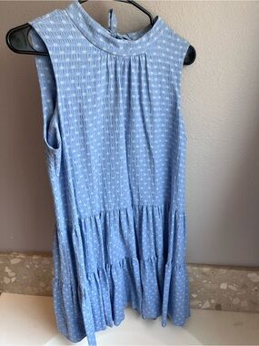 Calvin Klein Light Blue Polka Dot Sleeveless Tiered Dress